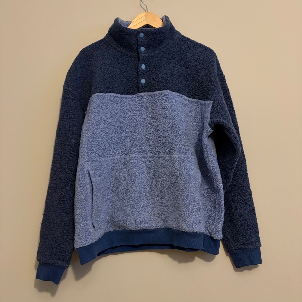 Outdoor Voices MegaFleece Snap Pullover Blue Wool Blend Fleece Large 299874